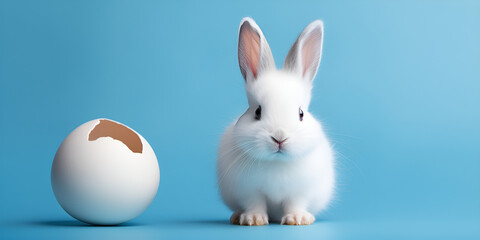 Cute easter bunny rabbit inside a cracked egg generative ai