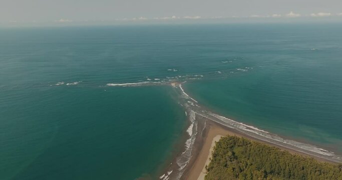 Aerial Panorama Of Whale Tail Beach Marino Ballena In Costa Rica, Central America. 