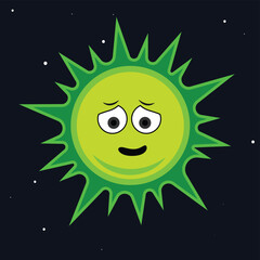 Guilty Face Sun with green rays cartoon