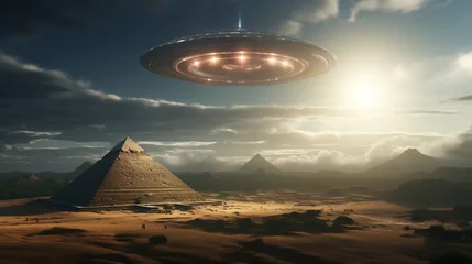 Foto auf Acrylglas UFO ufo hovering over the pyramids of giza