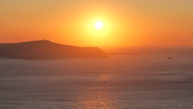 Santorini Sunset Above the Caldera Seen from Fira in Summer
