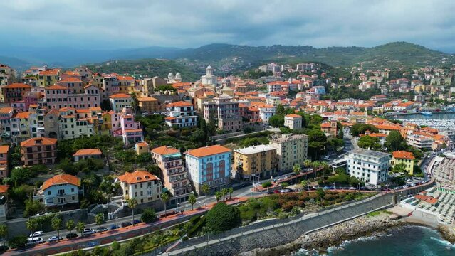 Aerial view of Porto Maurizio on the Italian Riviera in the province of Imperia, Liguria, Italy