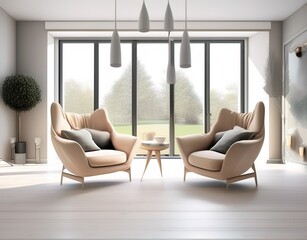 modern living room in the white tones