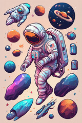astronaut with planets on the moon.