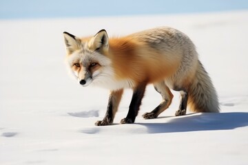 Fototapeta premium Red fox searching dinner in winter.