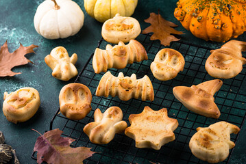 Halloween muffins in shape of bat and ghost