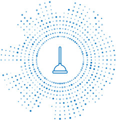 Blue line Rubber plunger with wooden handle for pipe cleaning icon isolated on white background. Toilet plunger. Abstract circle random dots. Vector