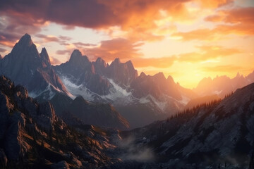 Fototapeta na wymiar Idyllic mountains landscape at sunset