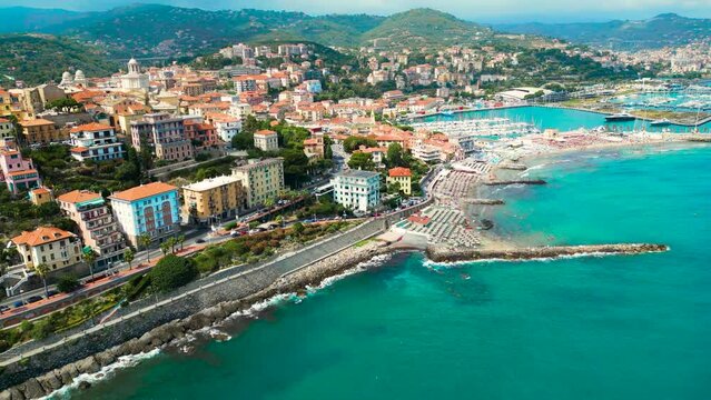 Aerial view of Porto Maurizio on the Italian Riviera in the province of Imperia, Liguria, Italy