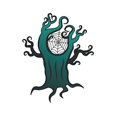 Spooky tree icon with cobwebs. Vector illustration isolated on white background