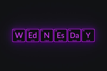 Glowing word wednesday in style of periodic table of element. Day of the week. 3d render