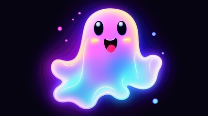 Halloween vector illustration. Cute cartoon ghost in neon light.