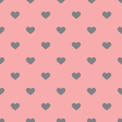 Tile cute vector pattern with hand drawn grey hearts on pastel pink background