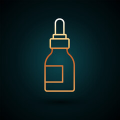 Gold line Beard and mustaches care oil bottle icon isolated on dark blue background. Glass bottle with pipette. Vector