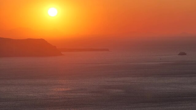 Santorini Sunset Above the Caldera Seen from Fira in Summer