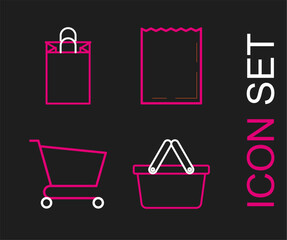 Set line Shopping basket, cart, Paper shopping bag and icon. Vector