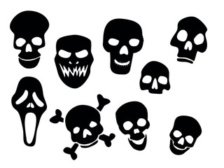 set of skull silhouettes. terrible. halloween