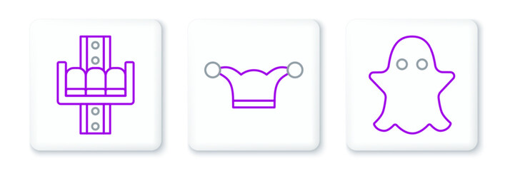 Set line Ghost, Attraction carousel and Jester hat with bells icon. Vector