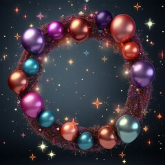 Fototapeta na wymiar Birthday theme frame with colorful balloons and confetti - ai generative