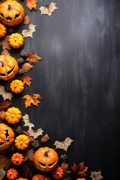 halloween pumpkin. frame, flatley and place for text. orange and black. scary and cute smile