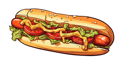 Drawing of a sandwich with sausage sausage on a white background vector