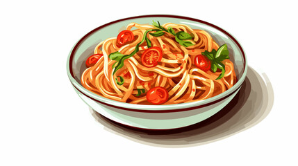 Figure plate with noodles in white background vector