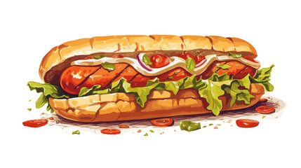 Drawing of a sandwich with sausage sausage on a white background vector