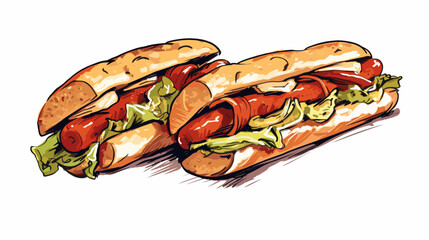 Drawing of a sandwich with sausage sausage on a white background vector
