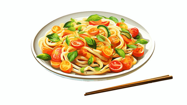 Figure plate with noodles in white background vector