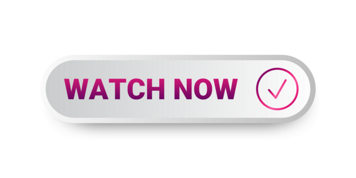 Modern trendy button set. Watch now lettering button transparent background
