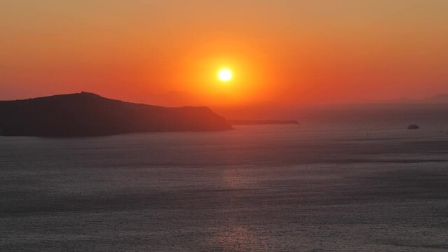 Santorini Sunset Above the Caldera Seen from Fira in Summer