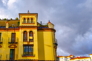 Colonial building architecture in Seville, Spain