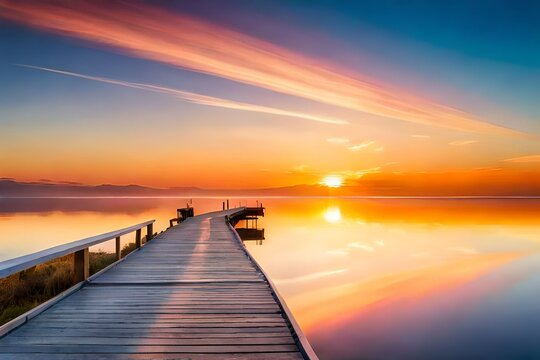 sunset on the pier generated Ai