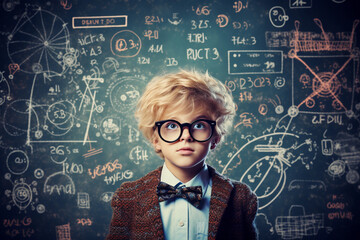 Smart child prodigy in glasses.