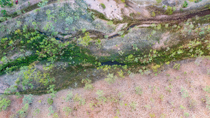 Creek in the outback from overhead