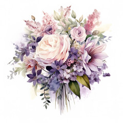 Obraz na płótnie Canvas Lila Purple Pink Green Floral Watercolor Illustration