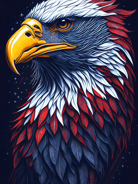 Eagle head isolated on black background, king eagle artictic illustration. Generative Ai.