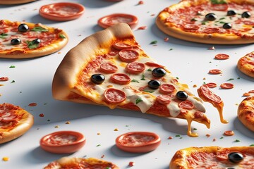 delicious pepperoni pizza on white background, flat lay