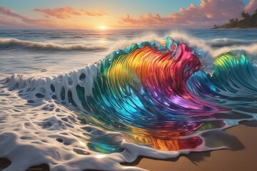 3 d render of rainbow waves