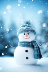 Fototapeta premium lustiger Schneemann in winterlicher Landschaft