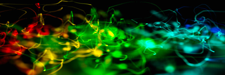 Color smoke on dark background. 3D illustration. Web anoramic banner