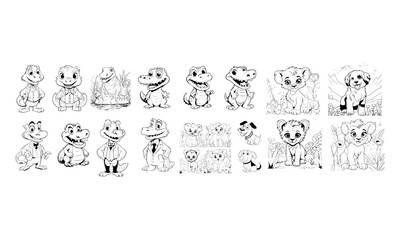 Alligator, Cartoon Style Coloring Book Black & White for kids