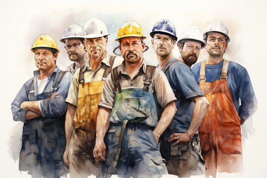 Group of workman in watercolor style