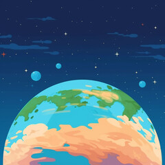 Naklejka premium Cartoon illustration of Planet Earth - ai generative