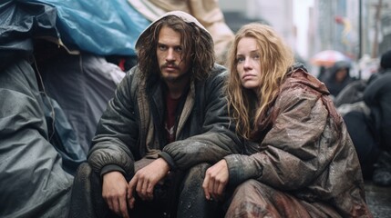Young homeless couple - drug addicts