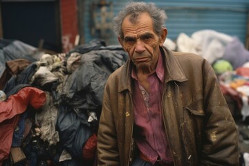 Obraz premium Elderly Homeless Man in Dirty Clothes