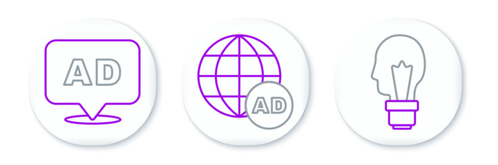 Set line Light bulb with concept of idea, Advertising and icon. Vector