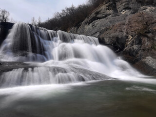 Big beautiful waterfall. Travel in Bulgaria. Hristovski waterfall