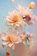 Fresh spring colorful flowers in water. Spring, love, valentine concept. AI generative, illustration.