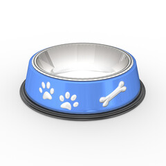 3d, blauer Fressnapf, Hundenapf, Futternapf, mit Gummirand und verchromter Schüssel, freigestellt - 633710527